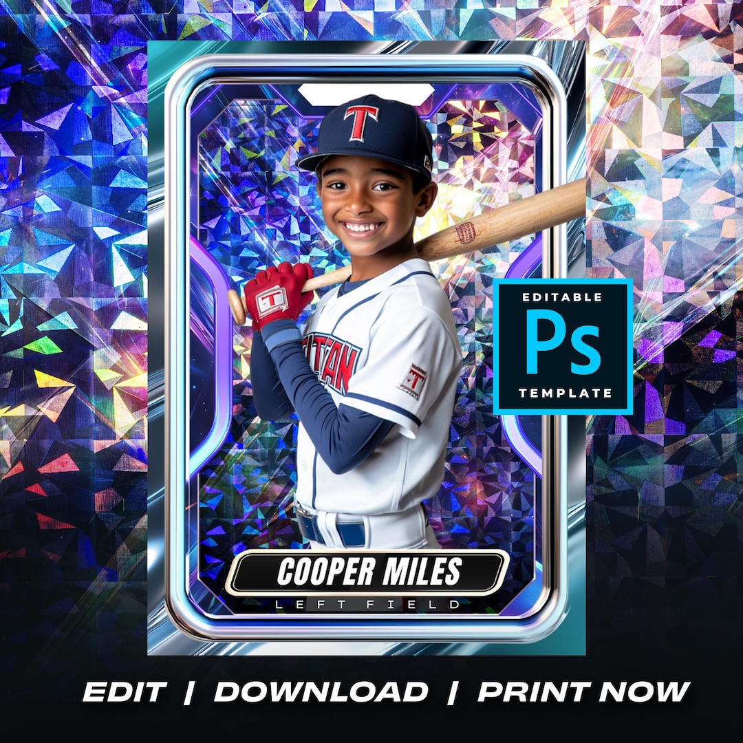 Holographic Baseball Card Photoshop Template Editable Sports Trading ...