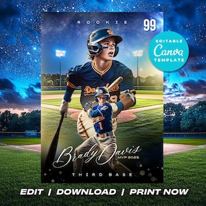 Carte da gioco di baseball Rookie of the Year Carte da gioco personalizzate Little League Modello Canva Carte da baseball per bambini Carte da gioco di squadra