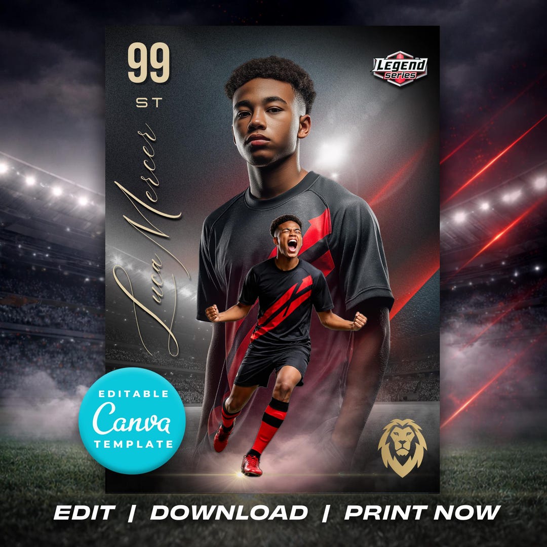 Custom Trading Card Template – Editable Soccer / Football Player Card ...