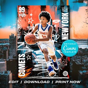 Professional Basketball Team Graphics Kids Basketball Trading Card Social Media Templates Custom Sports Cards Trading Card Canva Template