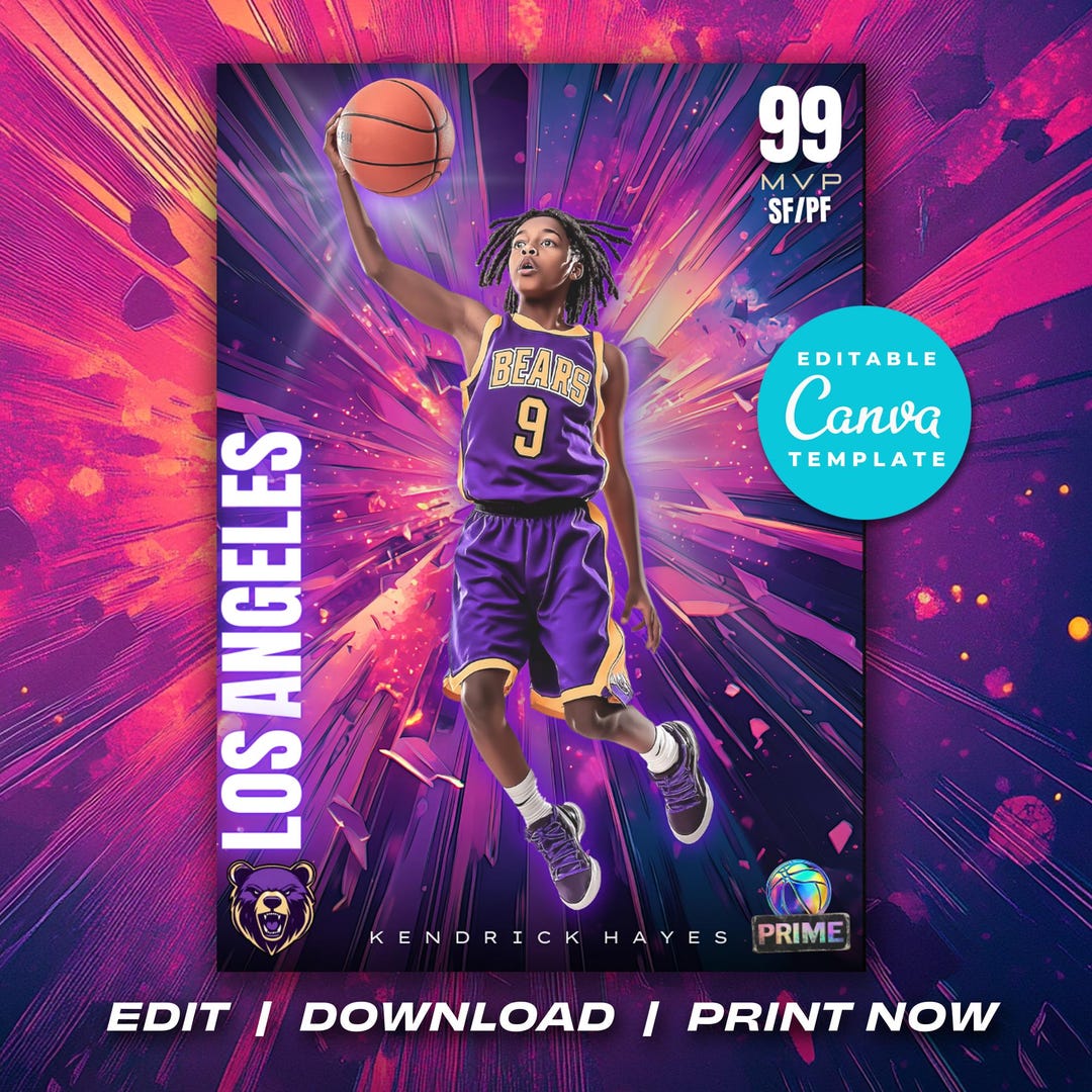 Custom Basketball Trading Card Template - Editable Sports Card Design ...