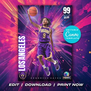 Custom Basketball Trading Card Template - Editable Sports Card Design - Personalized Kids Basketball Cards