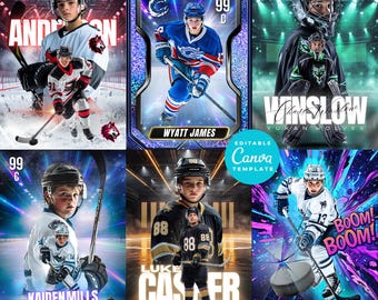 Hockey Trading Card Template Bundle Canva Editable Custom Sports Cards Kids Hockey Card Template Ice Hockey Gift Printable Athlete Keepsake