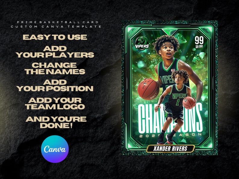 Custom Basketball Trading Cards Editable Canva Template for Teams Kids ...