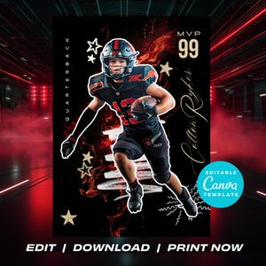 Custom Football Trading Card Personalized Kids Sport Card Template DIY Customizable Player Gift Canva Template Little League Cards Sports