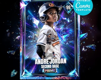 Custom Trading Cards Canva Template Custom Sport Cards Kids Sport Card Sport Card Template Little League Cards Kids Baseball Card