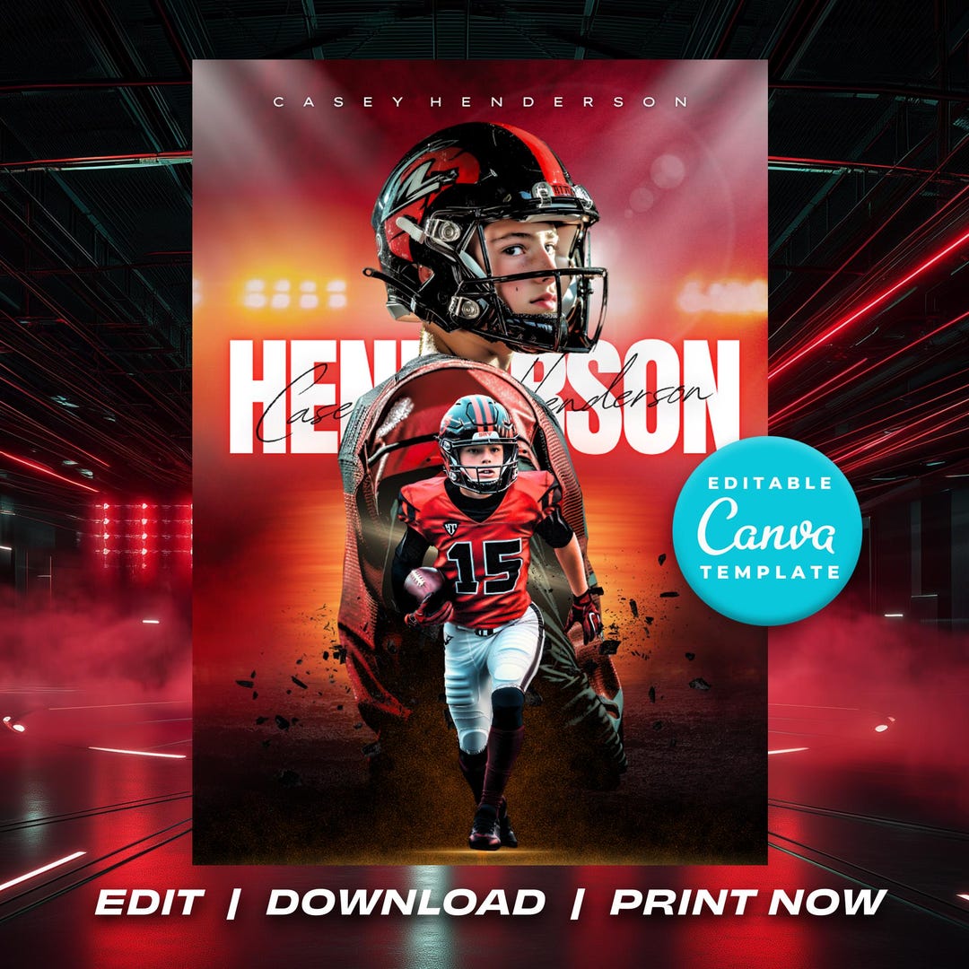 Custom Football Trading Card Template Youth Sports Design DIY Printable ...