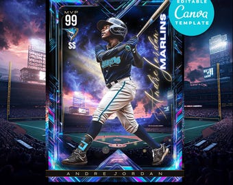 Editable Baseball Card Template Canva Custom Sports Memorabilia Youth Sports Trading Cards Printable Athlete Cards Canva Templates
