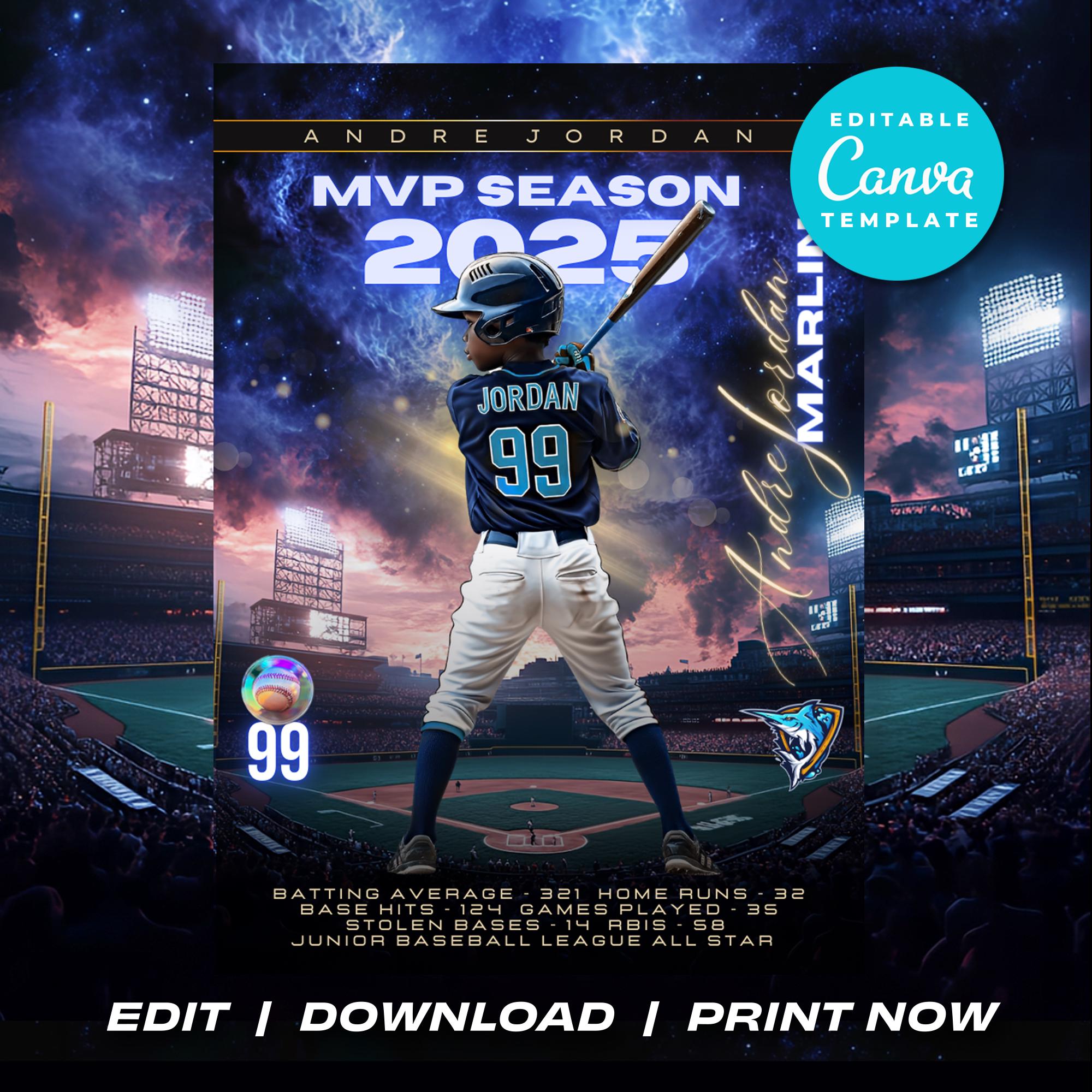 Editable Baseball Card Template Canva Custom Sports Memorabilia Youth ...
