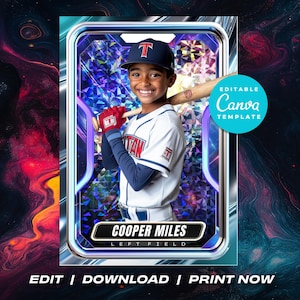 Modello di carta da gioco di baseball, carta giocatore modificabile, carta sportiva fai da te personalizzabile, regali stampabili, download immediato per bambini e adulti