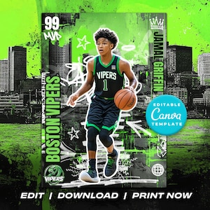 Trading Card Template Basketball Editable Player Cards Custom Sports Gifts Canva Template for Instant Download Kids Basketball Trading Card
