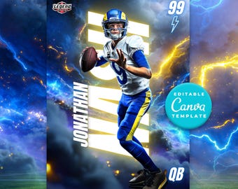 Custom Football Trading Card Template Editable Front and Back Canva Sports Card Printable Player Card Design Youth Team Gift Idea
