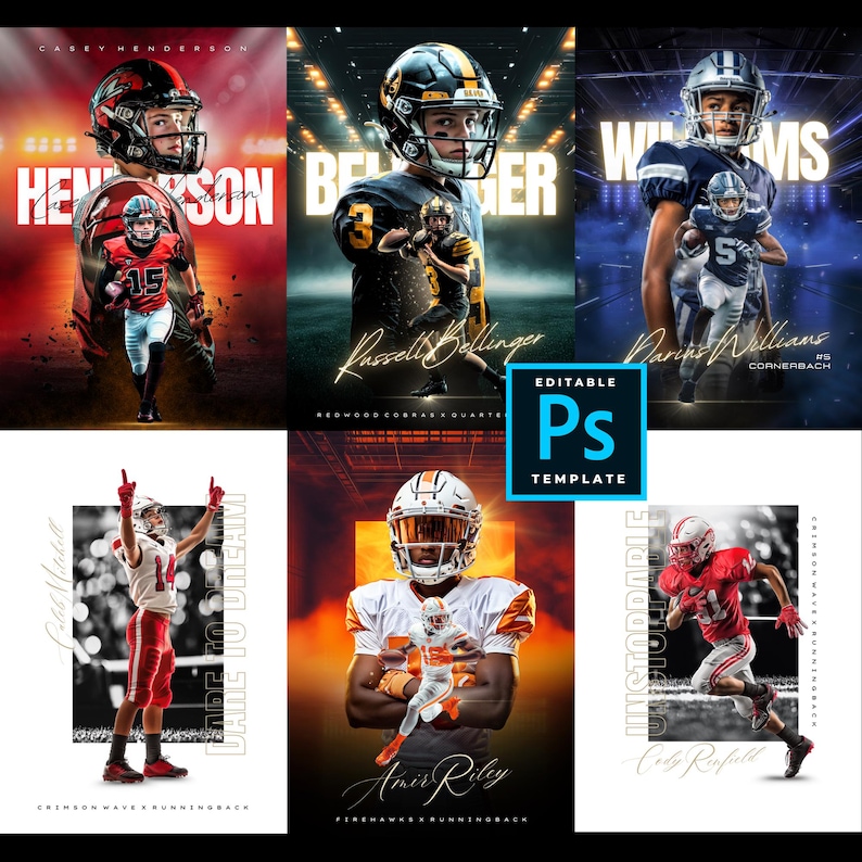 Ps Football File Football Trading Card Photoshop PSD Bundle 6 X Editable Sports Card ...
