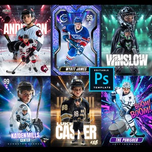 Hockey Trading Card Photoshop PSD Template Bundle Custom Sports Cards Kids Hockey Card Design Ice Hockey Team Gift Printable Keepsake