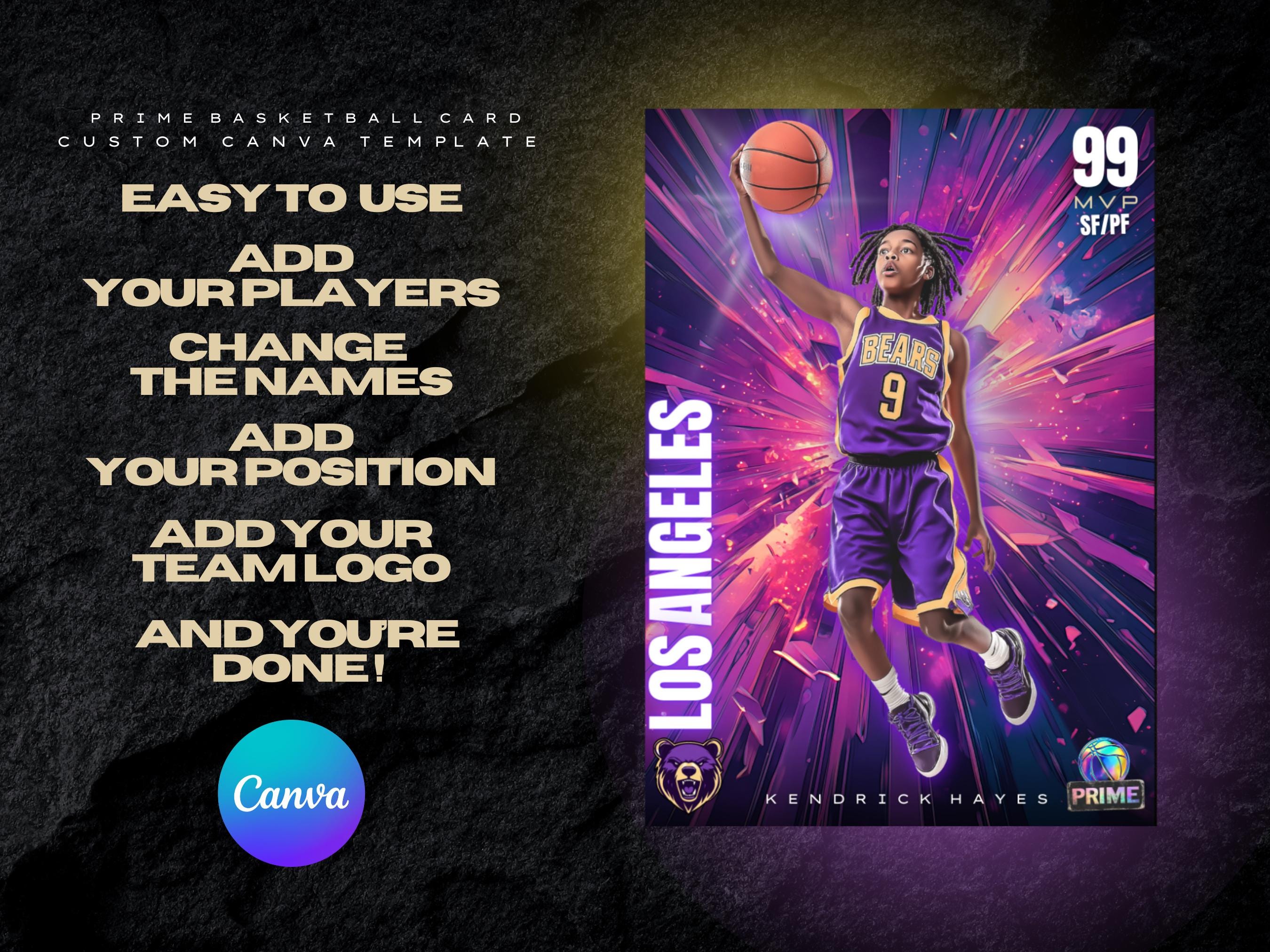 Custom Basketball Trading Card Template Editable Sports Card Design