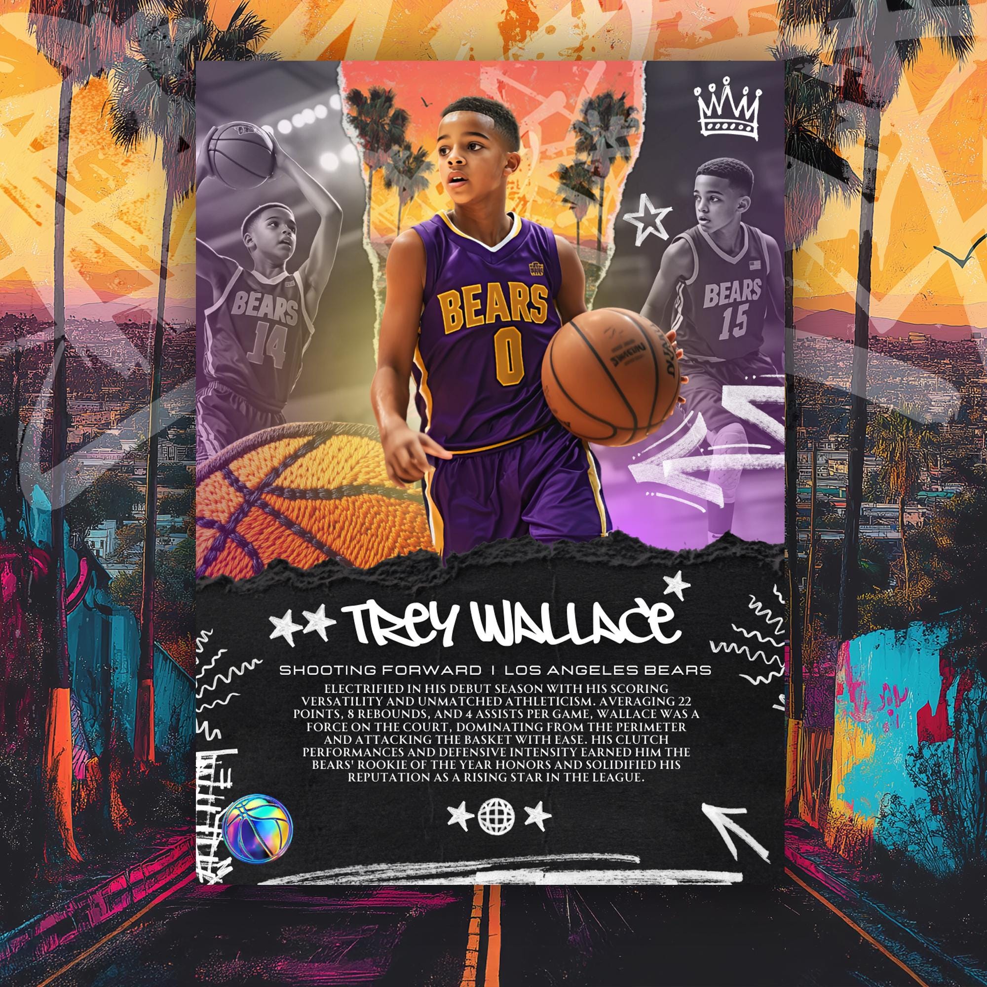 Kids Basketball Trading Card Template Customizable Sport Card Design