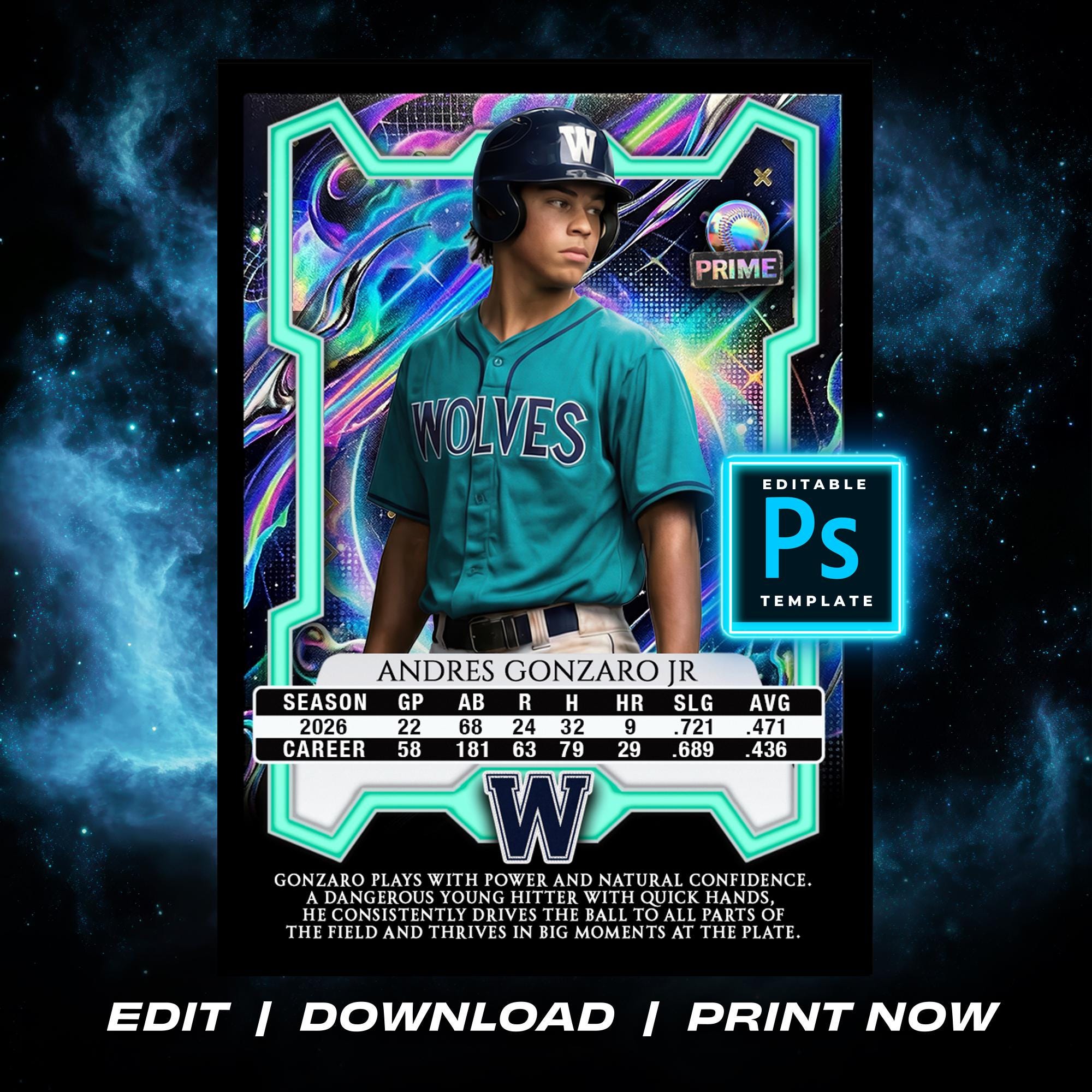 Rookie Baseball Card Custom Template – Editable Photoshop PSD Kids ...