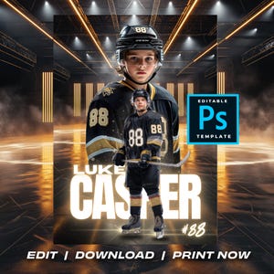 Hockey Trading Card PSD Template Editable Photoshop Sports Card Design Custom Ice Hockey Card Kids Team Athlete Gift Digital Download