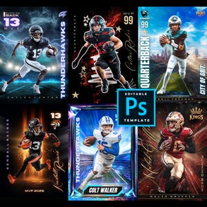 Custom Football Trading Card Photoshop Template Bundle Editable PSD Sports Card Set Personalized Kids Player Card Design Youth Team Gift
