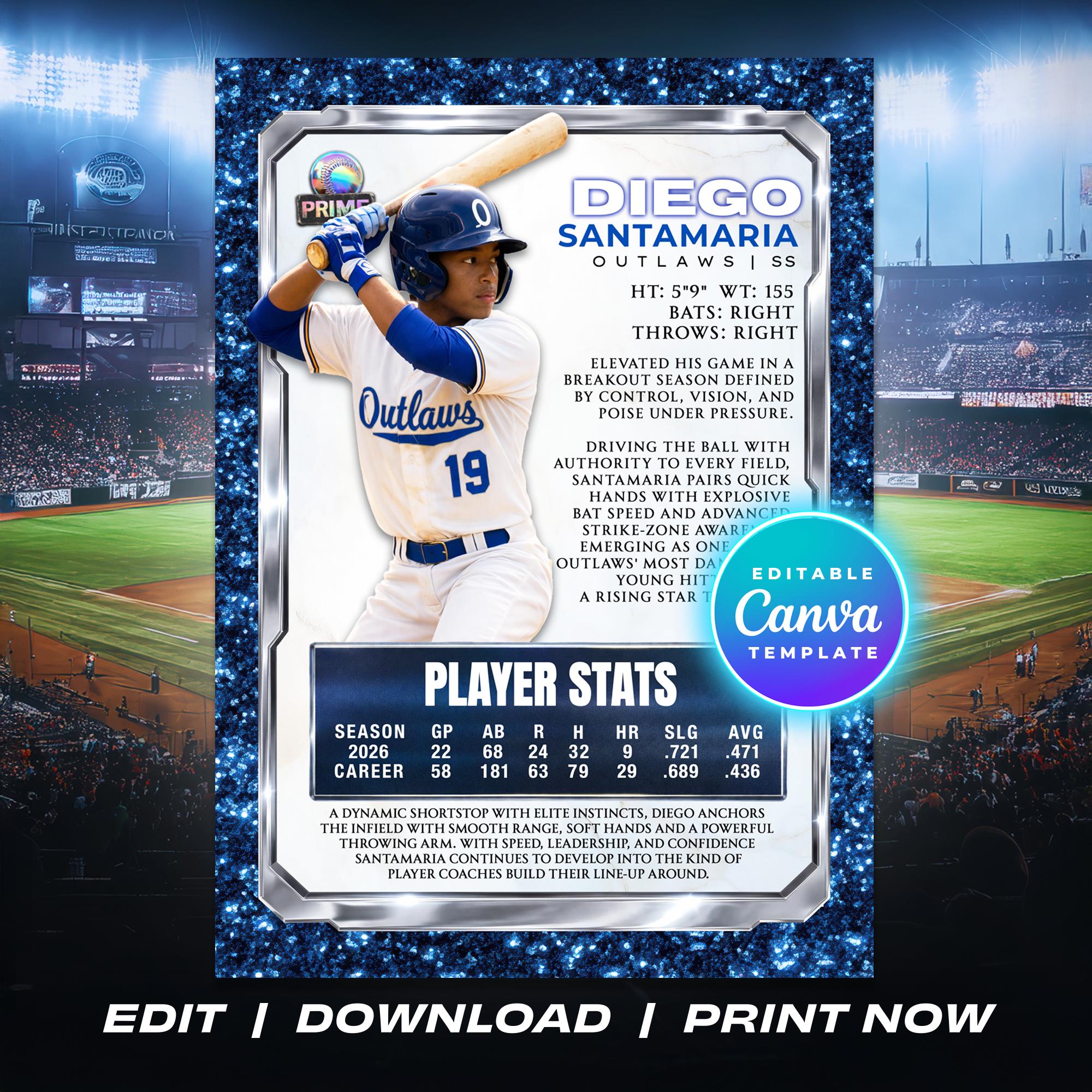 Baseball Trading Card Template Canva Editable Rookie Card Design for ...