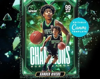 Custom Basketball Trading Cards Editable Canva Template for Teams Kids Coaches Personalized Sports Card Design Kids Basketball Card