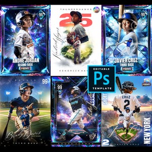 Custom Trading Cards Photoshop PSD Template Bundle Custom Sports Cards Kids Baseball Card Design Sport Card Template Little League Cards