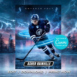 Custom Hockey Trading Card Template Editable Canva Sports Card Personalized Gift for Kids Youth Team Printable DIY Hockey Card Design