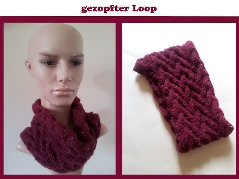 Loop scarf knitted with braid pattern image 1