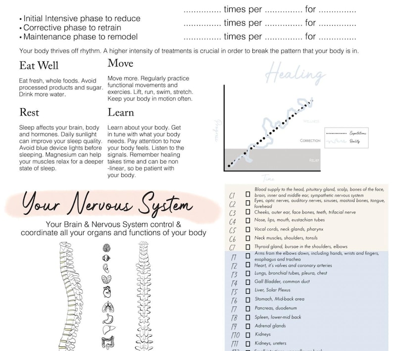 May include: A diagram of the human nervous system with a description of the brain and nervous system's role in coordinating the body's organs and functions. The diagram shows the spine with different organs and body parts labeled with numbers and letters.