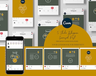 Szablon Canva dla postów na Instagramie dla chiropraktyki // Twój przewodnik po odporności // Grafiki na Instagramie dla chiropraktyki // Opieka chiropraktyczna