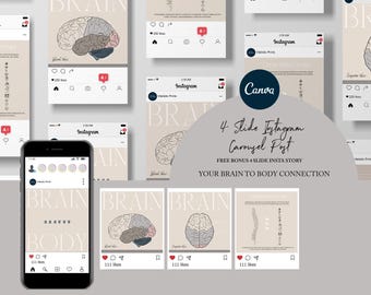 Chiropractic Canva Template For Instagram Post // Brain To Body // Nervous System // Healing // Pain // Anatomy