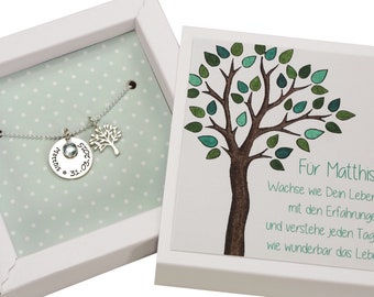 personalisierte Kette Junge Mädchen 925 Silber mit Gravur Geburtsstein Geschenkbox Schmuck Taufkette Geschenk Taufe Kommunion Taufschmuck