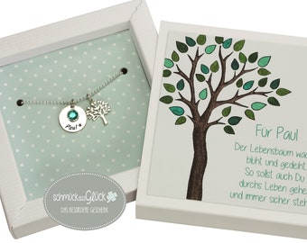 Taufkette mit Gravur Lebensbaum 925 Silber mit Geschenkbox Schmuck Geschenk Taufpate Junge Mädchen Kette Taufe Geburt Kommunion Taufschmuck