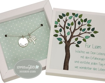 Taufkette Baum 925 Silber mit Gravur und Geschenkbox Taufschmuck Junge Mädchen Geschenk Patenkind Schmuck Kette Taufe Kommunion Geburt