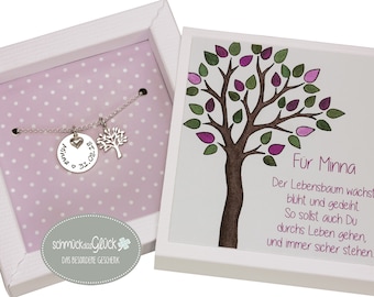 Taufkette Mädchen Lebensbaum Baum Herz 925 Silber mit Gravur Name und Geschenkbox Taufschmuck Schmuck Geschenk Kette Taufe Kommunion Geburt