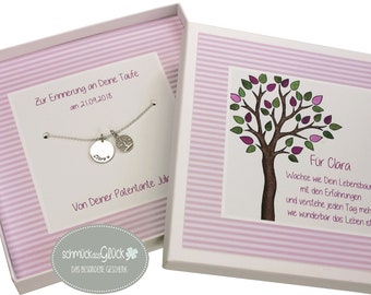 Taufkette mit Geschenkbox Lebensbaum Baum Silber Kette mit Gravur zur Taufe Geburt Kommunion Taufschmuck Taufgeschenk