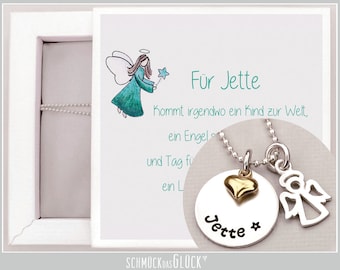 Taufkette Schutzengel Engel Taufschmuck in Silber mit Gravur Name und Geschenkschachtel Taufgeschenk Kette zur Taufe Kommunion Geburt