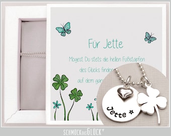 Kette mit Kleeblatt Glückssymbol Glück mit Gravur und Geschenkschachtel 925 Silber Taufschmuck Geschenk Taufe Geburt Kommunion Taufgeschenk