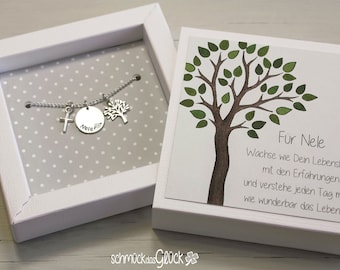 Chaîne baptismale Arbre de Vie et croix en argent avec gravure et coffret cadeau Nom Chaîne Bijoux baptismaux Cadeau baptismal Chaîne pour baptême Communion Naissance