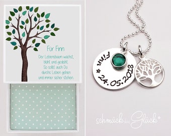 Taufkette Lebensbaum Baum in Silber mit Gravur Name und Geschenkschachtel Taufschmuck Namenskette Kette zur  Taufe Kommunion Geburt