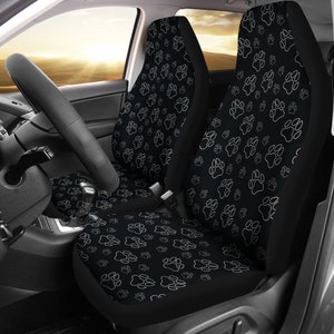 Black and White Paw Print Pattern Pet Theme Car Seat Covers Set SUV Universal Fit Front Bucket Seats  Dog Paws