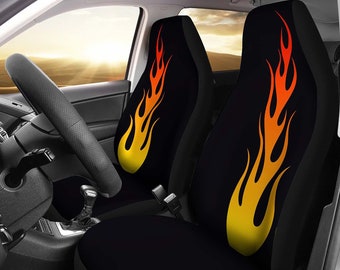 Car Seat Covers With Flames Set of 2 Universal Fit For Most Cars and SUVs Rockabilly Hotrod Style Design
