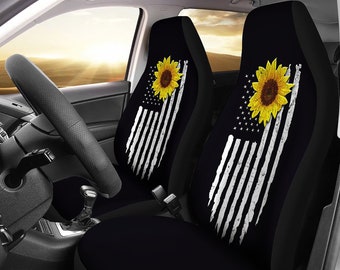 HUIACONG Sunflower Car Accessories for Women American Flag Car Seat Covers Back Seat Protector Only,SUV Trunk Rear Bench Cover Universal Auto Interior Decorative 