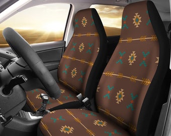 White and Turquoise Tribal Navajo Hand Drawn Pet Car Seat Cover main image 1