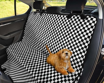 Checkerboard Dog Hammock Back Seat Cover Black and White Waterproof Protector For Pets Dogs Bench Seat Washable Easy Install Checkers Check