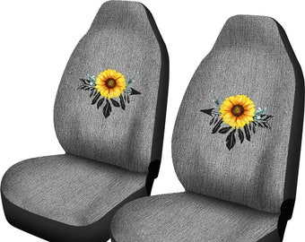 Kunming~ Sunflowers Wall Art Peace Sign Car Seat Covers for Front Vehicle Seat Protector Fit Most Car Truck SUV Van 1 PCS