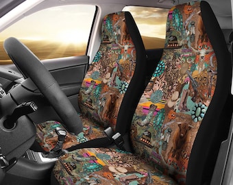 2 Car Seat Covers Biyejit Brown Cow Print Auto Accessories Full Set 4 Car Front Back Seat Covers 2 Back Seat Protector Split Bench Cover Bucket Seat 