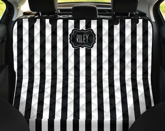 Striped Back Seat Cover Dog Hammock For Cars Trucks Suv's With Custom Dog's Name Monogram Black White Waterproof Protector For Pets Washable