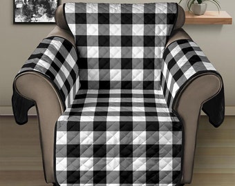 Wingback Recliner Slipcover In Black and White Buffalo Plaid 28" Seat Width Chair Sofa Cover Protector Perfect Farmhouse Home Decor