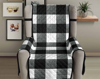 Buffalo Check Home Décor Large Armchair Slipcover 23" Seat Width Black White Gray Gingham Farmhouse Living Room Furniture Cover Protector